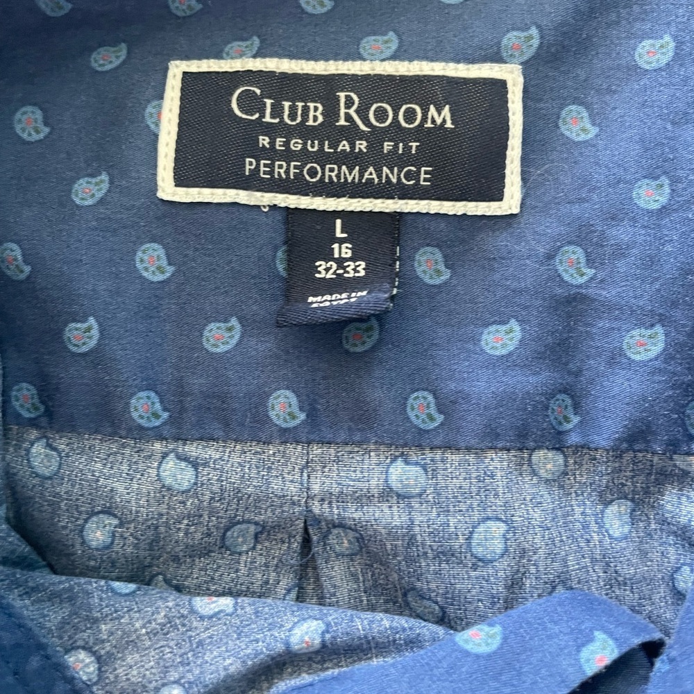 Club Room Performance Button Up Shirt Blue Paisley Print Cotton Long Sleeve - Picture 4 of 7